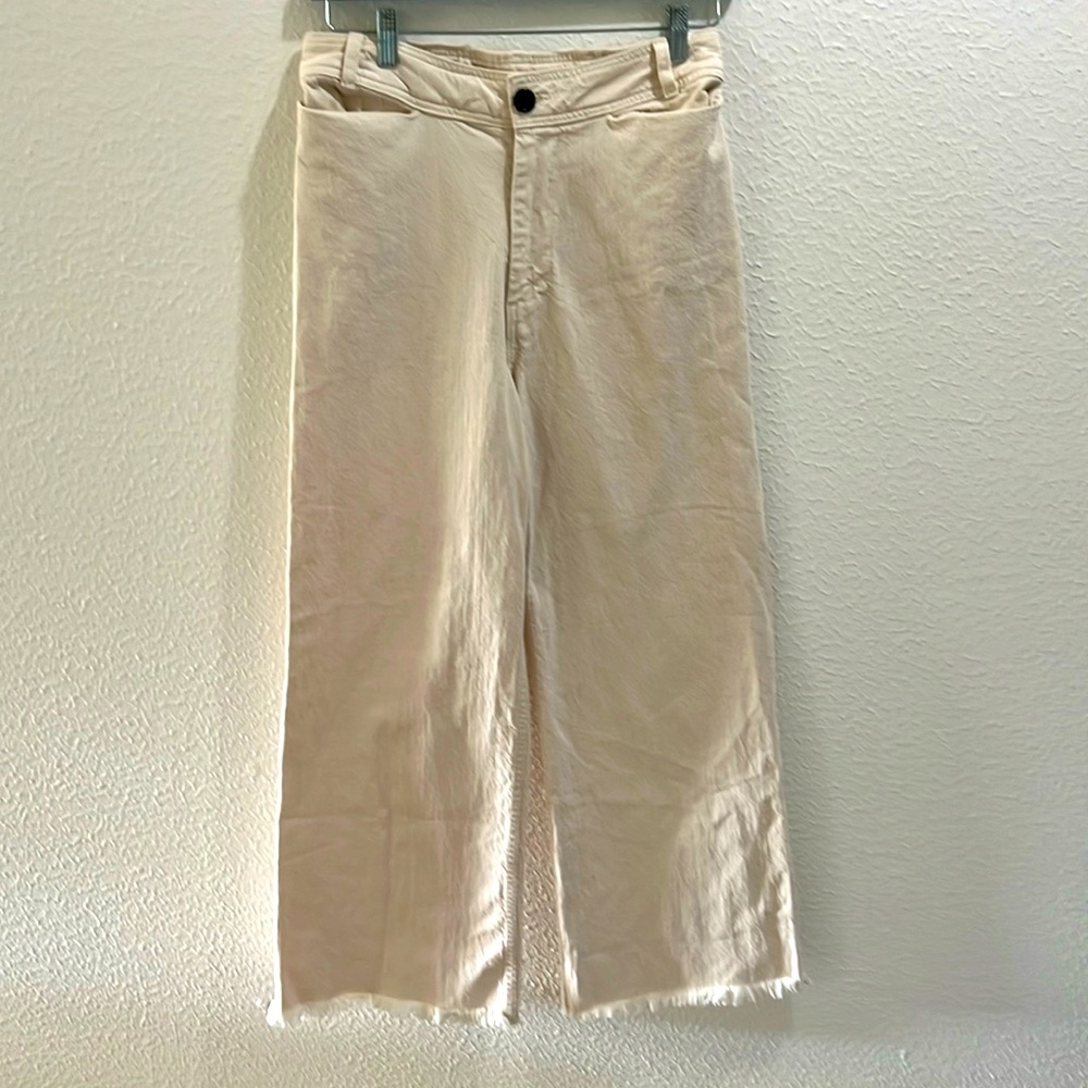 Creatures of comfort high waisted wide leg pants cream size 8 crop